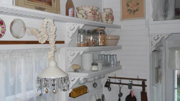 ζωντανές ιδέες κουζίνα shabby chic ιδέες χώρος αποθήκευσης ράφια τοίχου