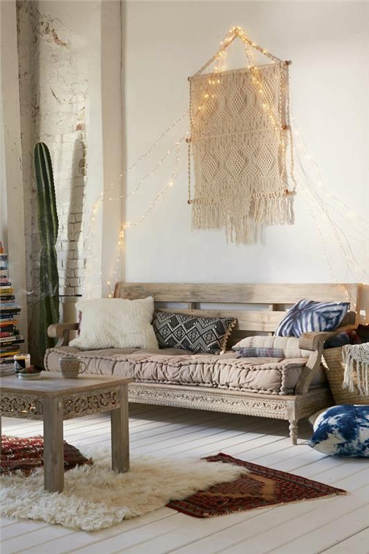 διακόσμηση σπιτιού boho chic στυλ σαλόνι ιδέες macrame διακόσμηση τοίχου